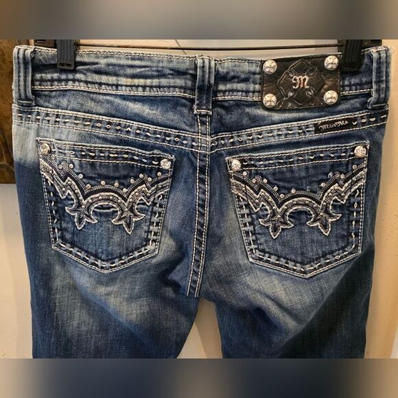 Miss Me Denim - Miss Me Blue Boot Cut Jeans with Silver Embellishments 29x33 1/2